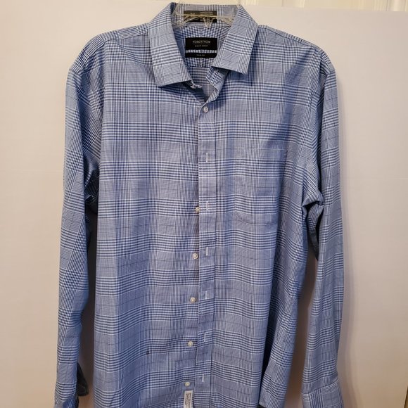 Nordstrom Signature men's trim fit cotton dress shirt blue size 34/35. neck 16.5 - Picture 3 of 13